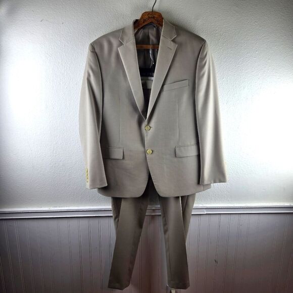 Men's Lauren Ralph Lauren Green Label Biege Wool Classic 2 Piece Suit 42S 36X30 - Picture 1 of 12